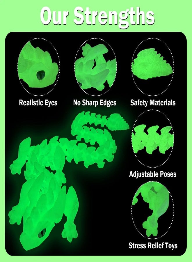 YVBBHE 24in Medium 3D Printed Glow in The Dark Articulated Dragons Toy with Eyes, Stress Relief 3D Printed Toys for Anxiety & ADHD,Unique Mystery Crystal Fidget Animal for Home Office Decor （Luminous Green） - Image 3