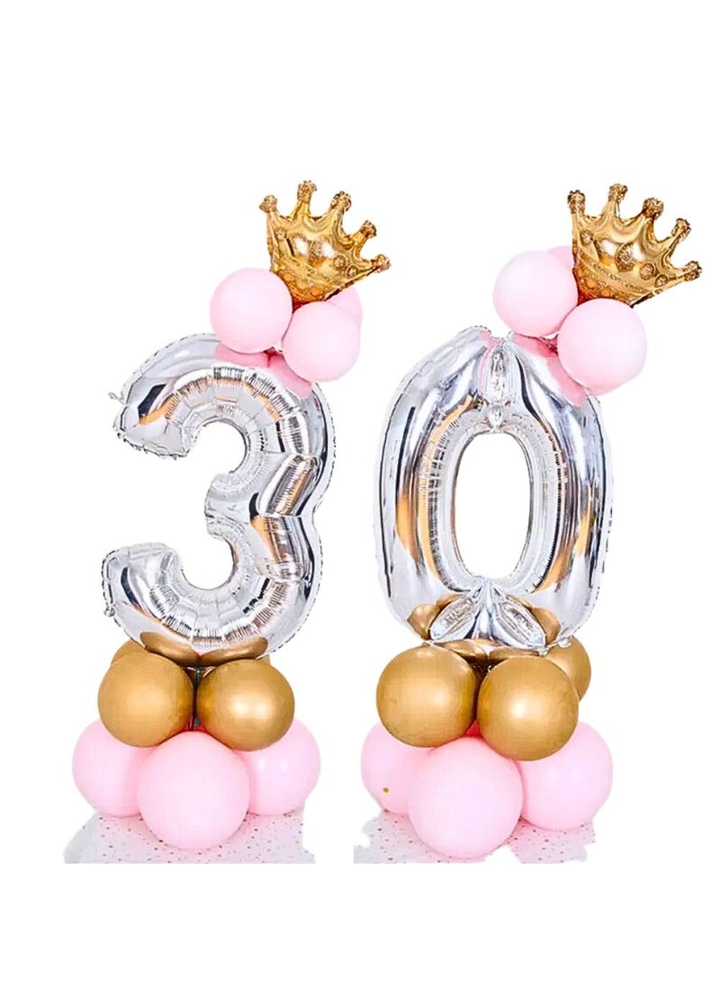 ALCR Birthday Number Balloons with Helium Crown and Latex Balloons for Kids Birthday Party, Anniversary, Photoshoots, or any Celebration to Make it a Special Occasion - 40inch (1m) (Silver - 30) - Image 2