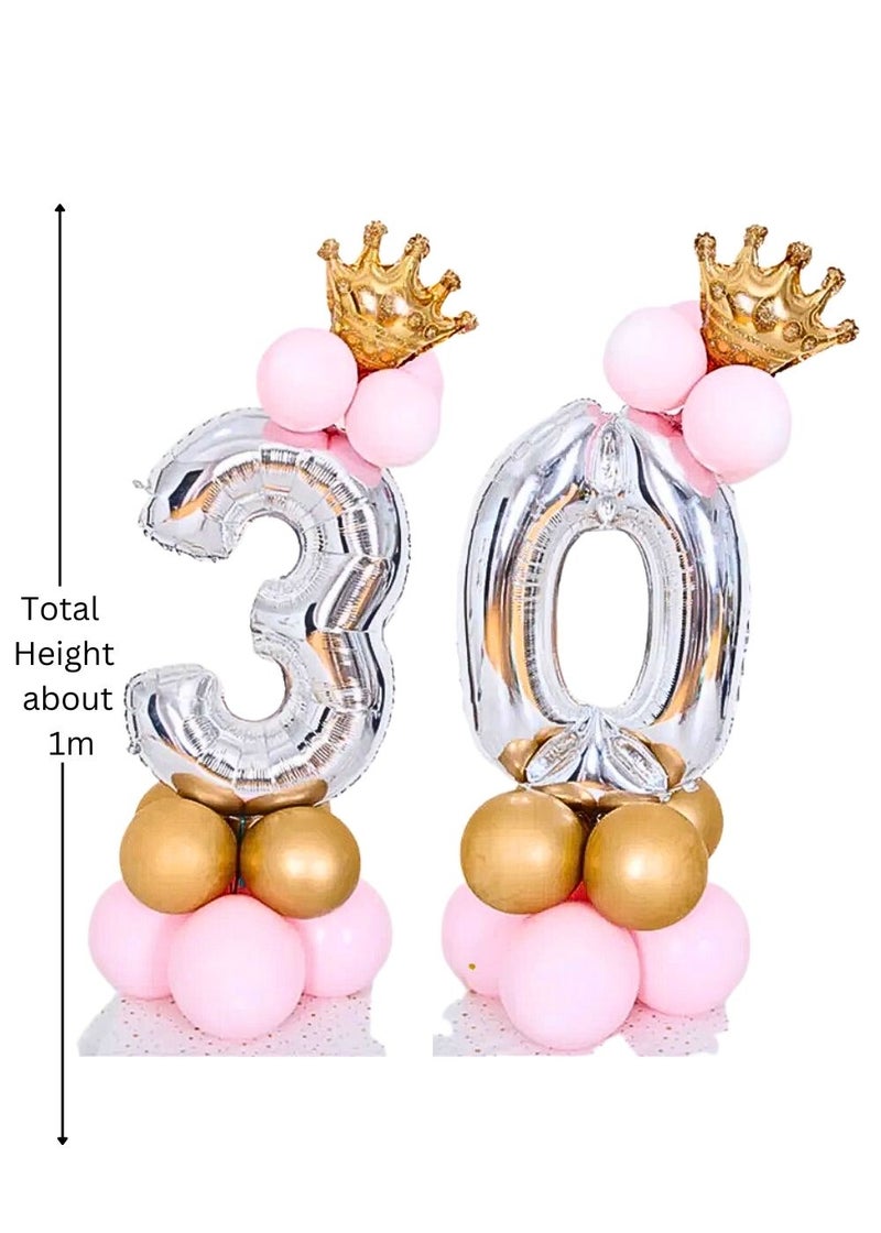 ALCR Birthday Number Balloons with Helium Crown and Latex Balloons for Kids Birthday Party, Anniversary, Photoshoots, or any Celebration to Make it a Special Occasion - 40inch (1m) (Silver - 30) - Image 3
