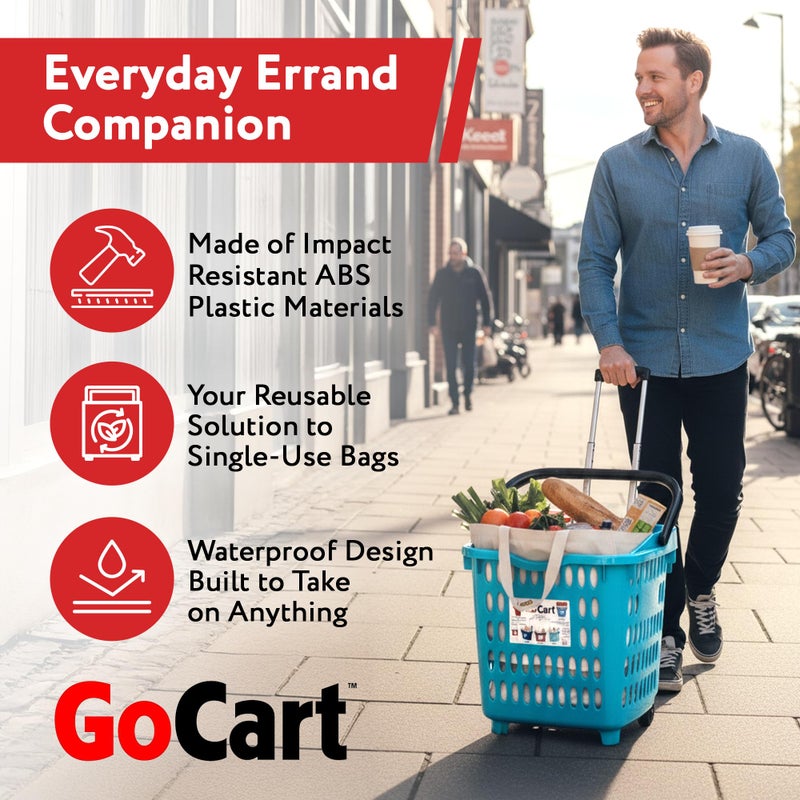 dbest products Bigger GoCart Grocery Cart Rolling Shopping Laundry Basket on Wheels Hamper with Telescopic Handle Cleaning Caddy Trolley, Teal, Bigger 1 pack - Image 4