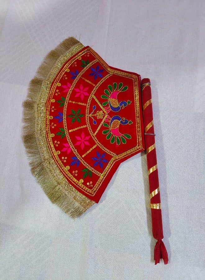 DIGSMORDEN Decorative Handmade Fan for Weddings, Festivals & Special Occasions | Traditional Indian Hand Fan (Shadi ka Pankha/Vinjano/Pankhi) | Perfect Return Gift Red, (Pack of 1) - Image 3