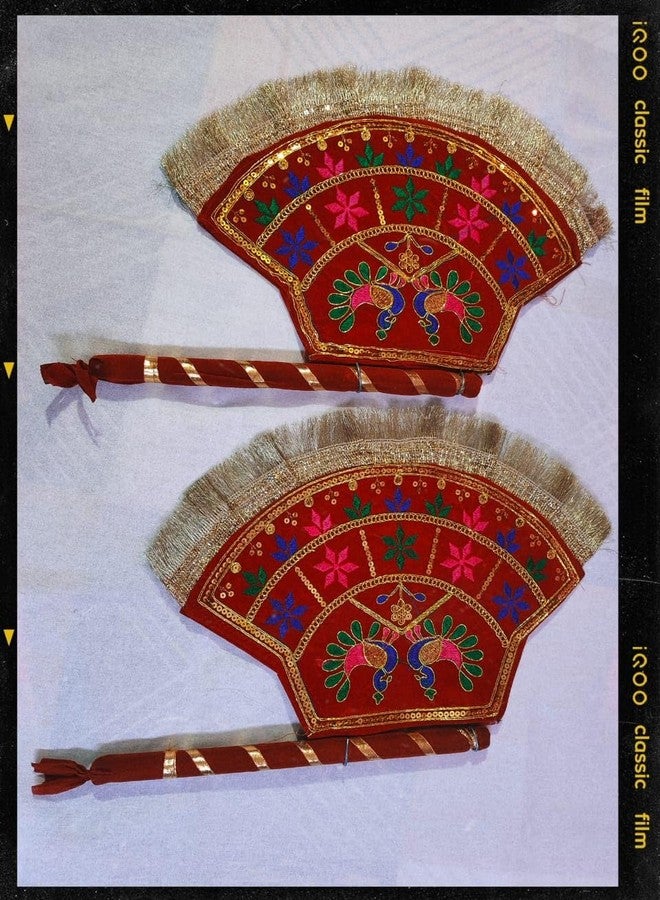 DIGSMORDEN Decorative Handmade Fan for Weddings, Festivals & Special Occasions | Traditional Indian Hand Fan (Shadi ka Pankha/Vinjano/Pankhi) | Perfect Return Gift Red, (Pack of 1) - Image 2