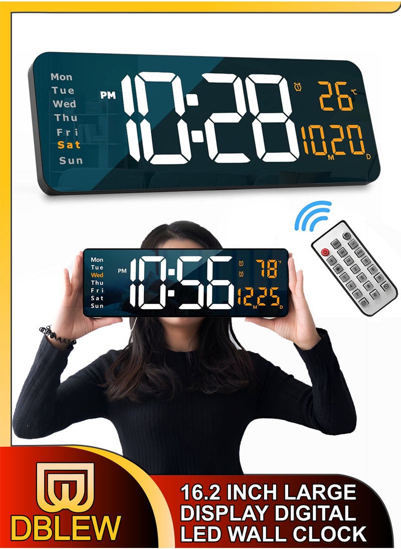 DBLEW Modern Digital 3D LED Wall Mount Alarm Clock Large Display 16.2 Inch Screen Home Office Living Bed Room Decor Big Clock With Remote Control Date Day Week Temperature Count Up Or Down Timer USB Powered  - Image 1