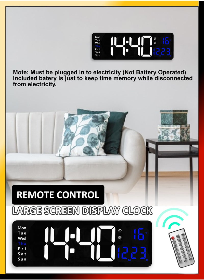 DBLEW Modern Digital 3D LED Wall Mount Alarm Clock Large Display 16.2 Inch Screen Home Office Living Bed Room Decor Big Clock With Remote Control Date Day Week Temperature Count Up Or Down Timer USB Powered  - Image 5