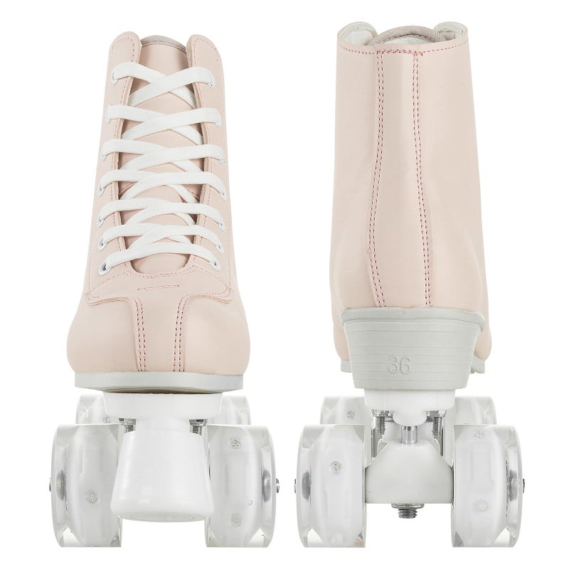 jessie Roller Skates for Women Men Transparent Flash Wheel, High Top PU Leather Classic Double-Row Roller Skates, Indoor Outdoor Roller Skate for Beginner(Pearl Pink, 7 Size) - Image 5