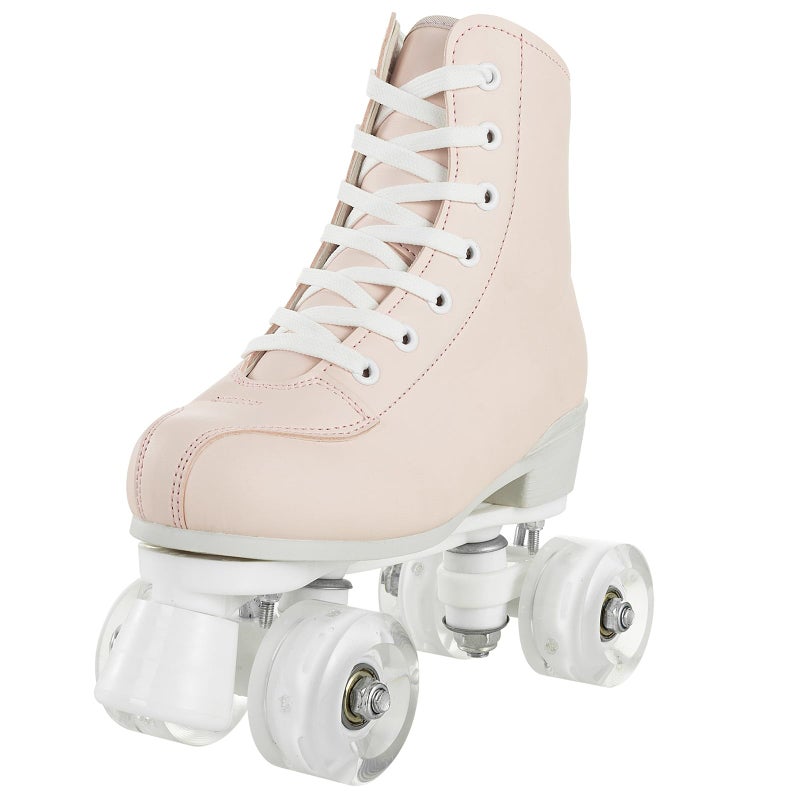 jessie Roller Skates for Women Men Transparent Flash Wheel, High Top PU Leather Classic Double-Row Roller Skates, Indoor Outdoor Roller Skate for Beginner(Pearl Pink, 7 Size) - Image 2