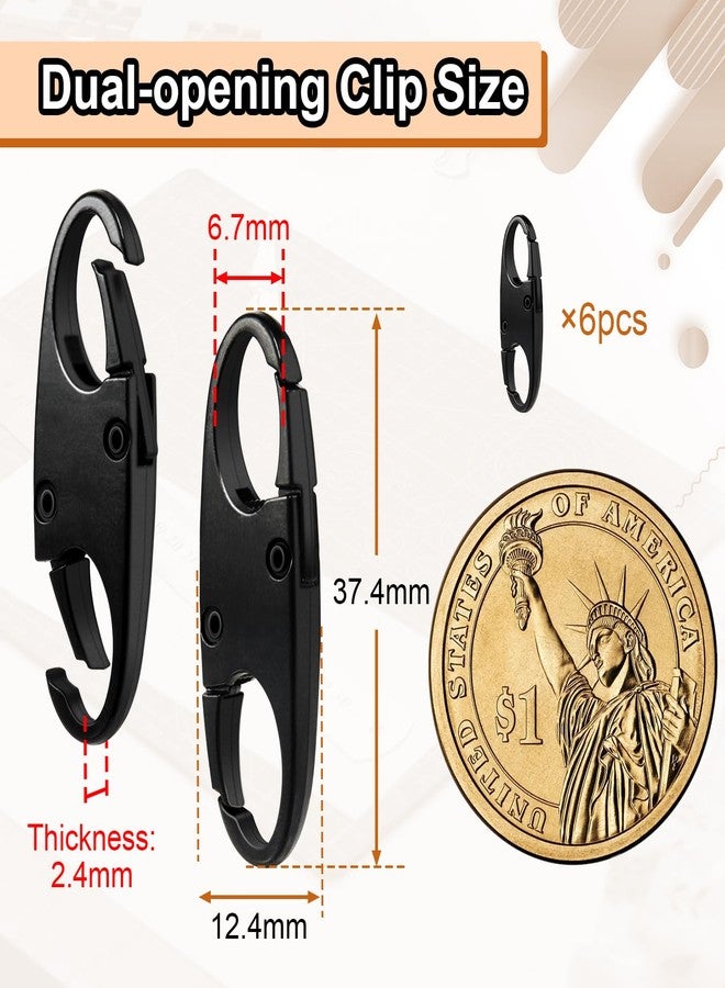 CooBigo 6Pcs Double Opening Lock Zipper Pull Replacement Clips, Small Carabiner Clips, Zipper Locks Anti Theft Deterrent for Bag Luggage Pickpocket Backpack Purse Travel Suitcase (Black) - Image 2