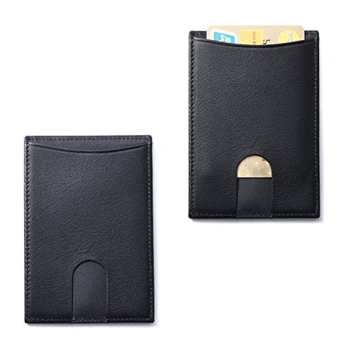 HISCOW Leather Thin Card Holder, Slim ID Case Small Credit Card Wallet for Men & Women (Black) - Image 4