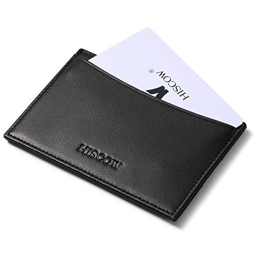 HISCOW Leather Thin Card Holder, Slim ID Case Small Credit Card Wallet for Men & Women (Black) - Image 2