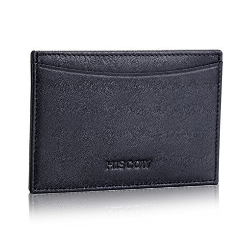 HISCOW Leather Thin Card Holder, Slim ID Case Small Credit Card Wallet for Men & Women (Black) - Image 1