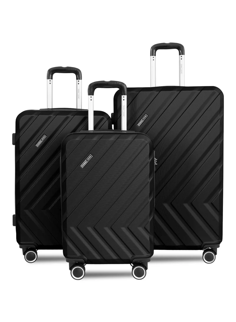 PARAJOHN Chevron 3-Piece Lightweight ABS Hard Shell Luggage Set – 20" Cabin (10kg), 24" Medium (20kg) & 28" Large (30kg) Trolley Bags with 4 Spinner Wheels & TSA Lock, Black