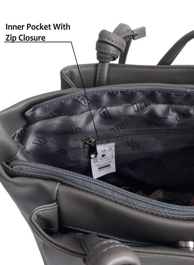 OZO Handbags for Women Fashion Ladies Faux Leather Purse Handbag (Grey) - Image 2