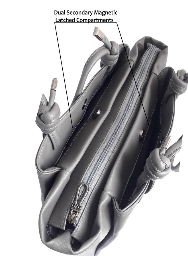 OZO Handbags for Women Fashion Ladies Faux Leather Purse Handbag (Grey) - Image 4