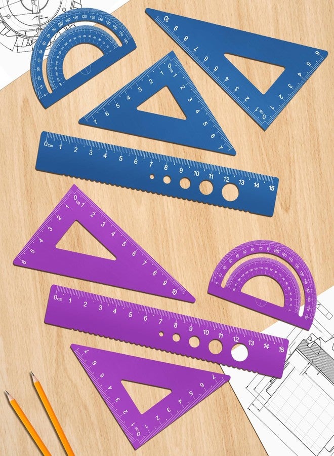Honagu Triangular Ruler Set, 8 Pieces/2 Sets Aluminum Alloy Ruler, Metal Drafting Ruler, Geometric Protractor for Students, Draftsmen, Engineers, School Office Supplies (Blue+Purple) - Image 5