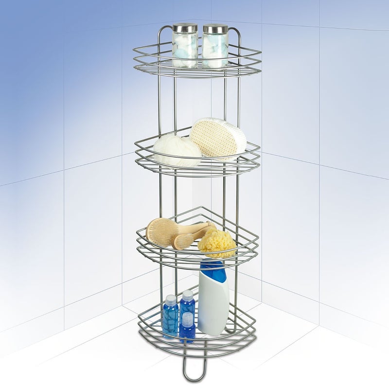 Rayen 2071 Bath Corner Piece with 4 Shelves, 95x22x22cm, Metal, Silver (Made in Spain) - Image 2