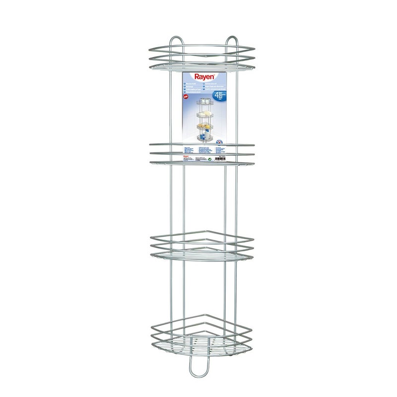Rayen 2071 Bath Corner Piece with 4 Shelves, 95x22x22cm, Metal, Silver (Made in Spain) - Image 3