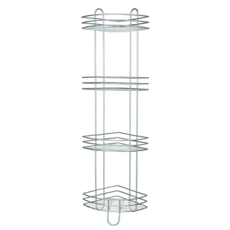 Rayen 2071 Bath Corner Piece with 4 Shelves, 95x22x22cm, Metal, Silver (Made in Spain) - Image 1