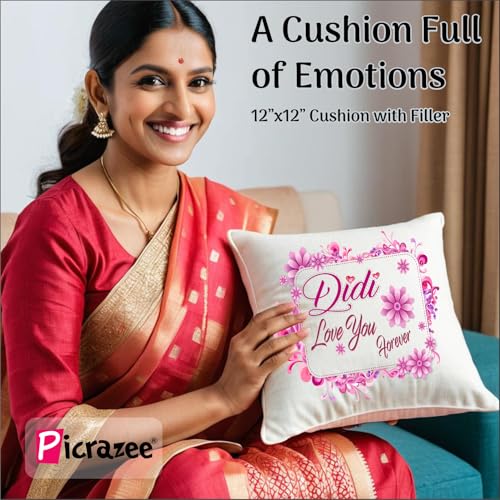 PICRAZEE Birthday | Raksha Bandhan Gift for Sister – 12" Cushion with Filler, Ceramic Mug, Keyring, Fridge Magnet & Greeting Card | Birthday/Raksha Bandhan Gift Set - Image 2