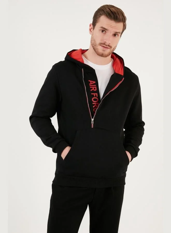 Buratti  Buratti Kangaroo Pocket Zip-Up Hooded Slim Fit Sweatshirt for Men 575707 for Men | Best Price UAE