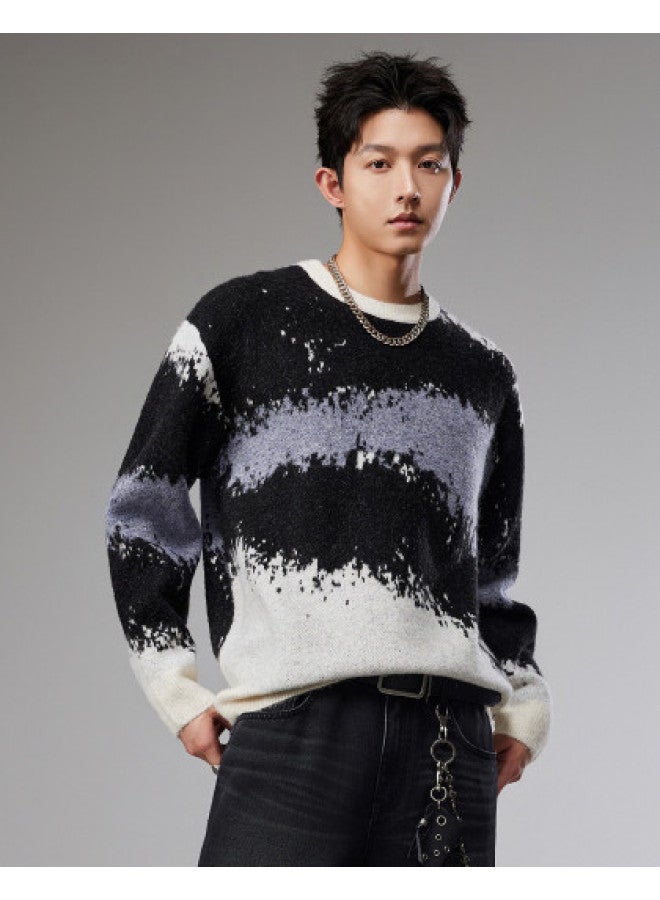 Cabbeen Men's Sweater With Color-blocking Jacquard Splicing Design, Casual Outerwear Style, Long Sleeve Winter Sweater - Image 1