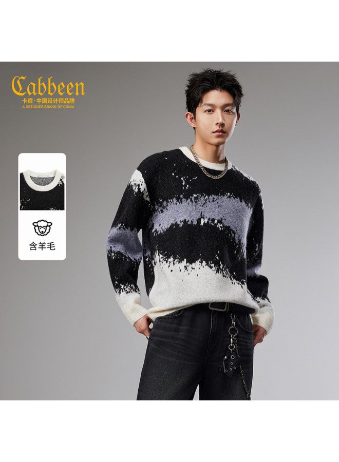 Cabbeen Men's Sweater With Color-blocking Jacquard Splicing Design, Casual Outerwear Style, Long Sleeve Winter Sweater - Image 2