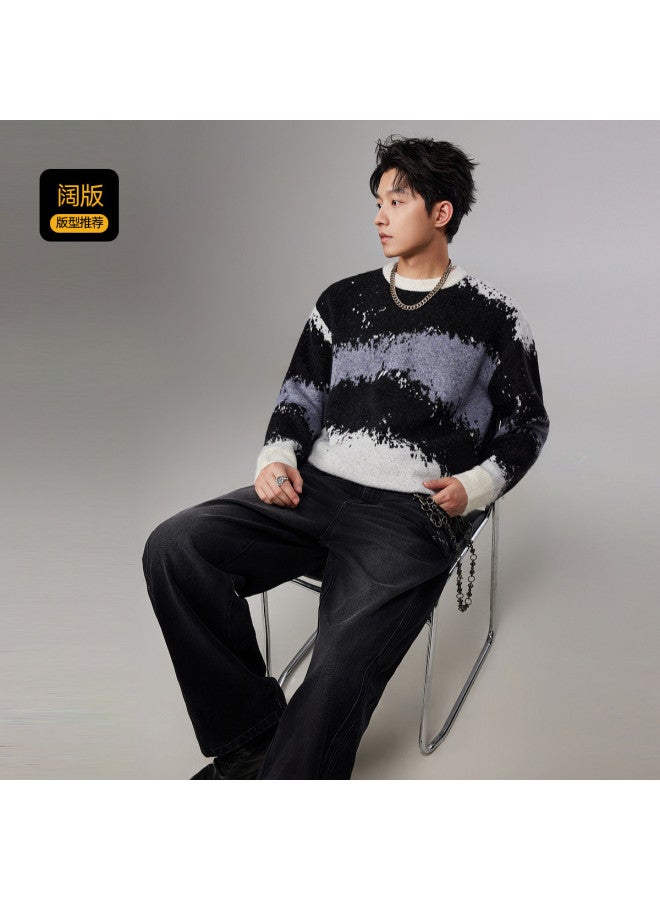 Cabbeen Men's Sweater With Color-blocking Jacquard Splicing Design, Casual Outerwear Style, Long Sleeve Winter Sweater - Image 3