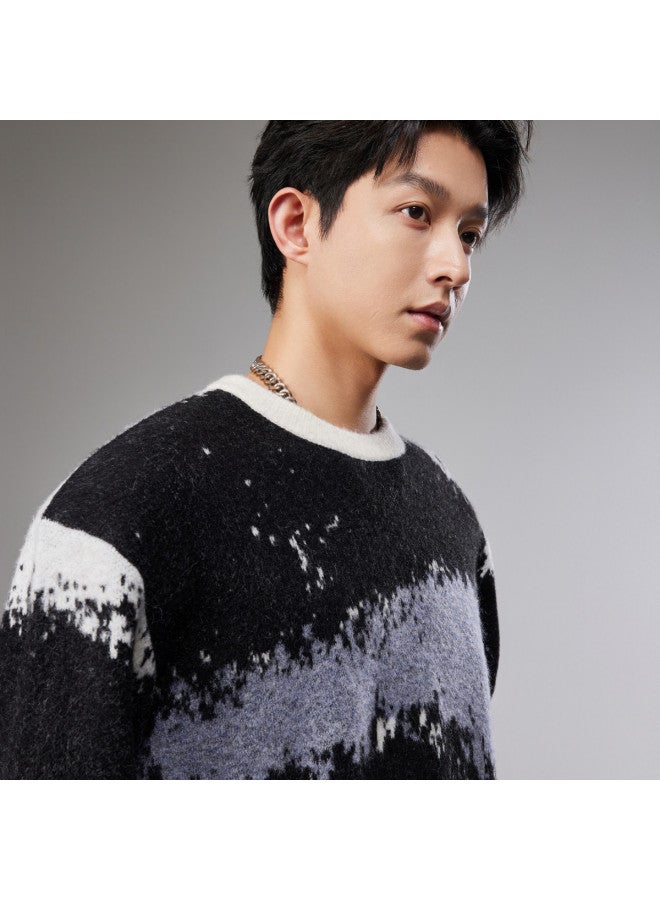 Cabbeen Men's Sweater With Color-blocking Jacquard Splicing Design, Casual Outerwear Style, Long Sleeve Winter Sweater - Image 4