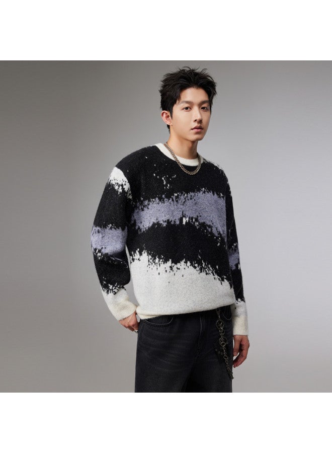 Cabbeen Men's Sweater With Color-blocking Jacquard Splicing Design, Casual Outerwear Style, Long Sleeve Winter Sweater - Image 5
