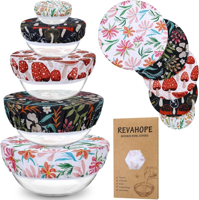 Revahope 5-Size Reusable Beeswax Bowl Covers for Bread Proofing, Cotton Cloth Flexible Beeswax Wraps for Food Storage(Mushroom) - Image 1