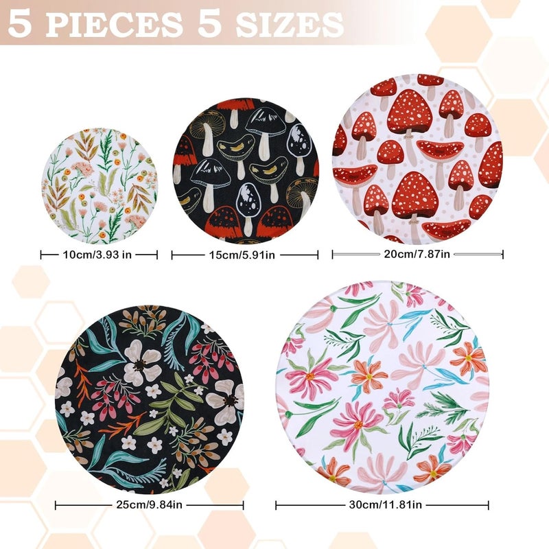 Revahope 5-Size Reusable Beeswax Bowl Covers for Bread Proofing, Cotton Cloth Flexible Beeswax Wraps for Food Storage(Mushroom) - Image 2