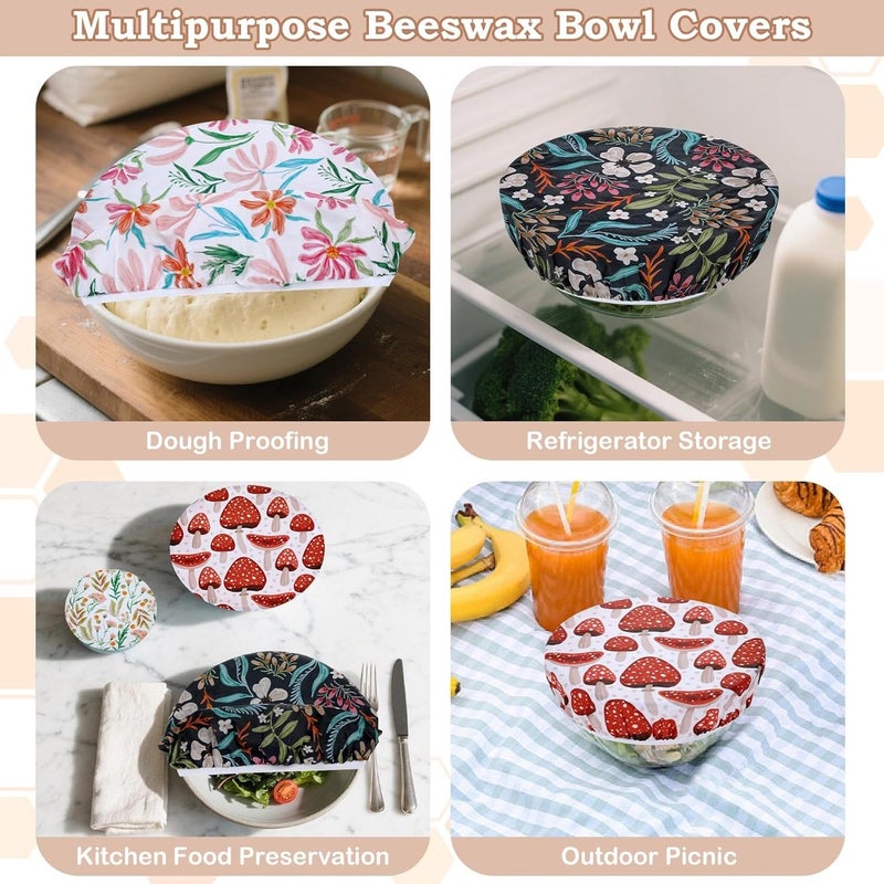 Revahope 5-Size Reusable Beeswax Bowl Covers for Bread Proofing, Cotton Cloth Flexible Beeswax Wraps for Food Storage(Mushroom) - Image 5