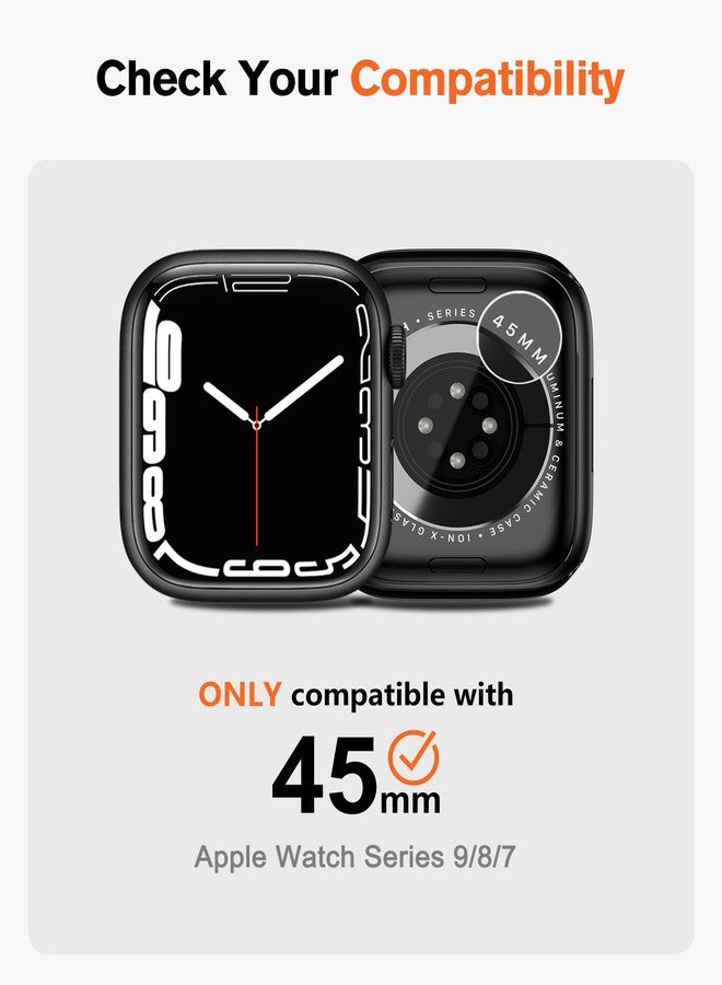 امباند غطاء معدني 3 في 1 من amBand متوافق مع ساعات Apple Watch Series 9/8/7، مقاس 45 مم، W1 Protector، غطاء متين [يتحول إلى ترقية فائقة] مع زر الساعة وغطاء خلفي، أسود - Image 2