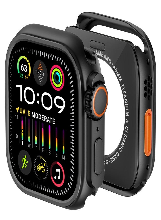 امباند غطاء معدني 3 في 1 من amBand متوافق مع ساعات Apple Watch Series 9/8/7، مقاس 45 مم، W1 Protector، غطاء متين [يتحول إلى ترقية فائقة] مع زر الساعة وغطاء خلفي، أسود - Image 1