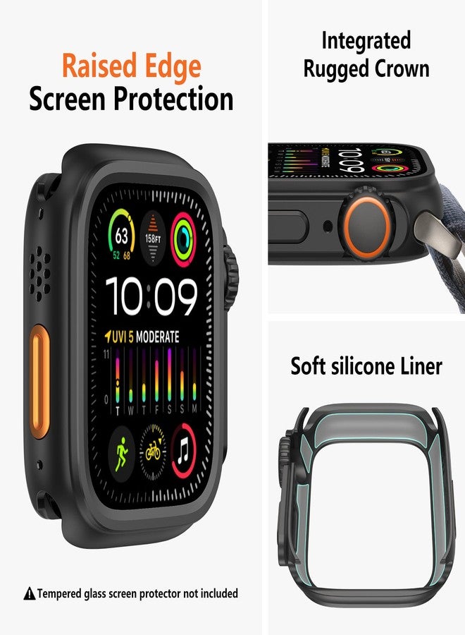 امباند غطاء معدني 3 في 1 من amBand متوافق مع ساعات Apple Watch Series 9/8/7، مقاس 45 مم، W1 Protector، غطاء متين [يتحول إلى ترقية فائقة] مع زر الساعة وغطاء خلفي، أسود - Image 4