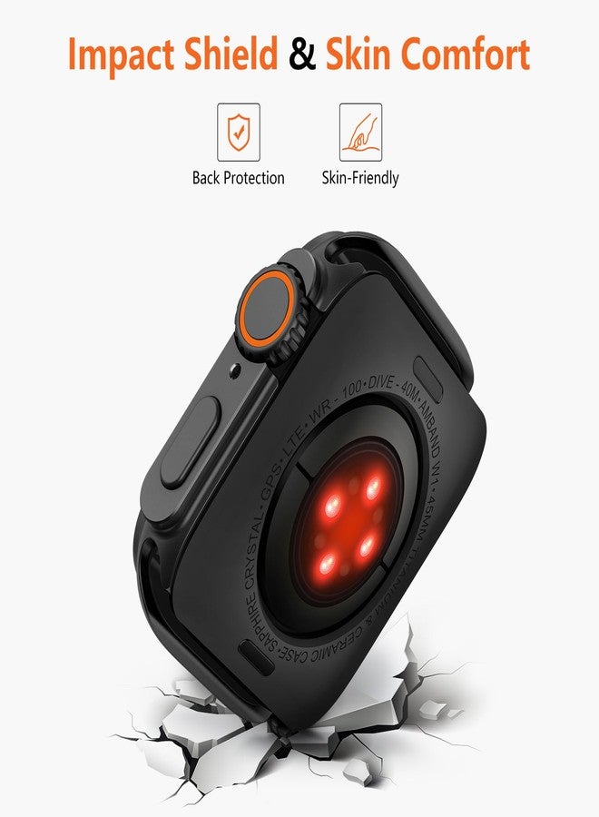امباند غطاء معدني 3 في 1 من amBand متوافق مع ساعات Apple Watch Series 9/8/7، مقاس 45 مم، W1 Protector، غطاء متين [يتحول إلى ترقية فائقة] مع زر الساعة وغطاء خلفي، أسود - Image 5