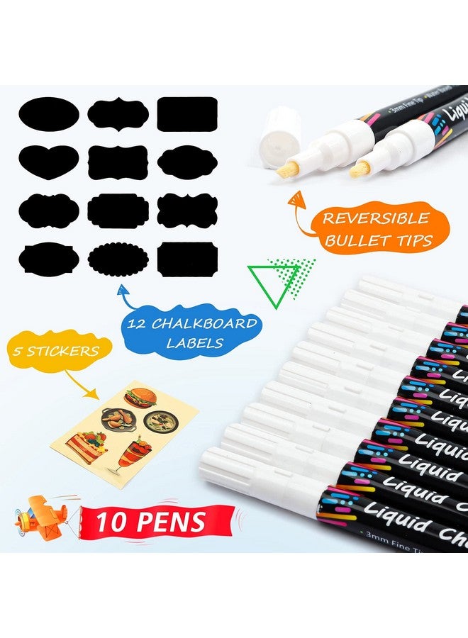 Tebik White Liquid Chalk Markers Set Pack Of 10 White Chalkboard Paint Pens With 12 Chalkboard Labels 5 Stickers Perfect For Chalkboards Bistro Boards Glass And Metal - Image 2