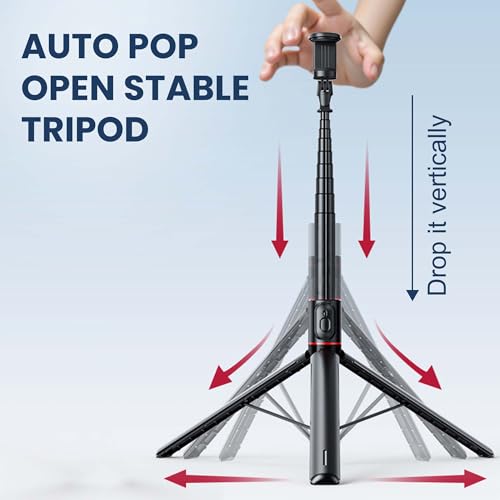 Kratos K15 Auto Open Long Selfie Stick Tripod Stand 69"/177cm, 360° Rotatable, One Piece Design Portable Travel Tripod for Vlog/Video Recording, Auto Pop Open for Hands-Free Photo & Live Video Shoot - Image 3