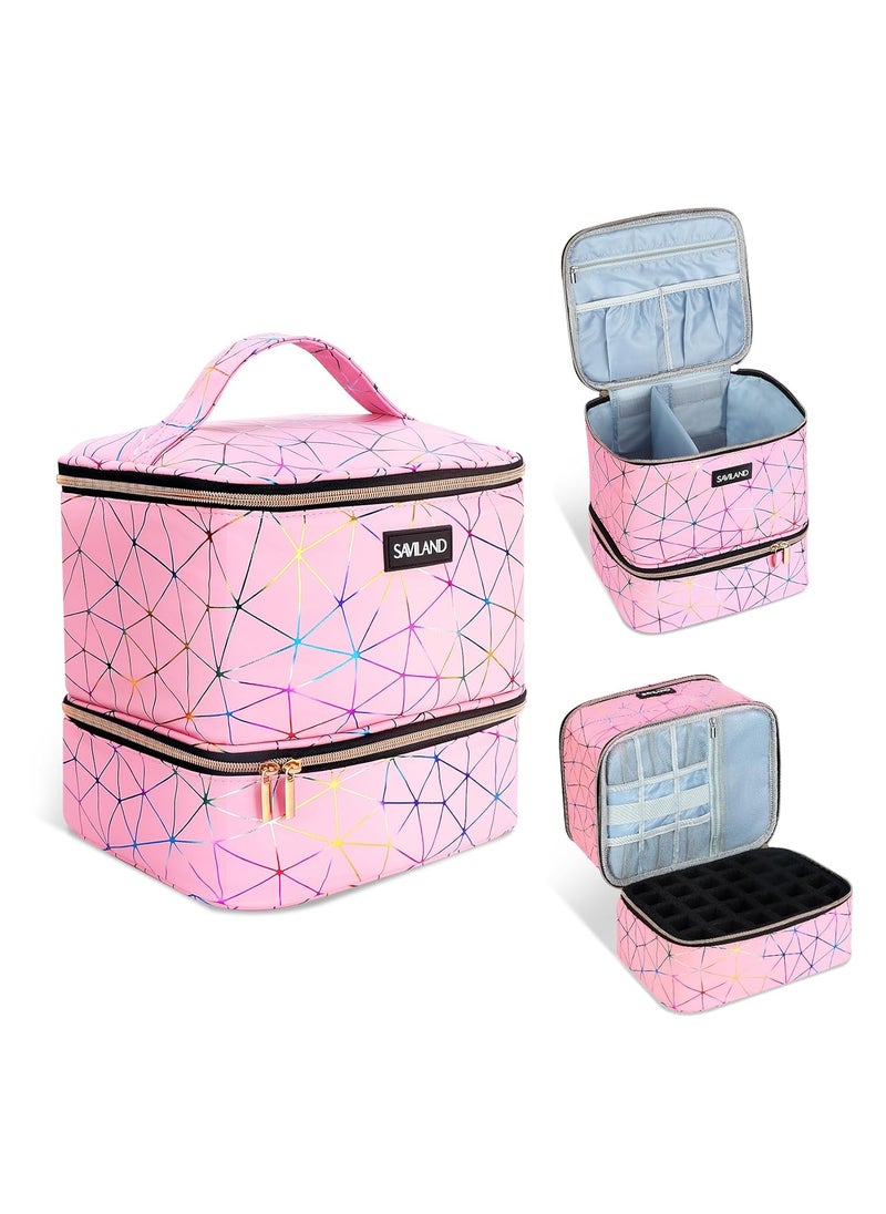Saviland SAVILAND Nail Polish Organizer Bag: PU Leather Nail Polish Storage Organizer Holds 30 Bottles & Nail Lamp, Nail Polish Holder Travel Carrying Case Box Nail Tech Organizer Storage Bag for Nail Supplies 