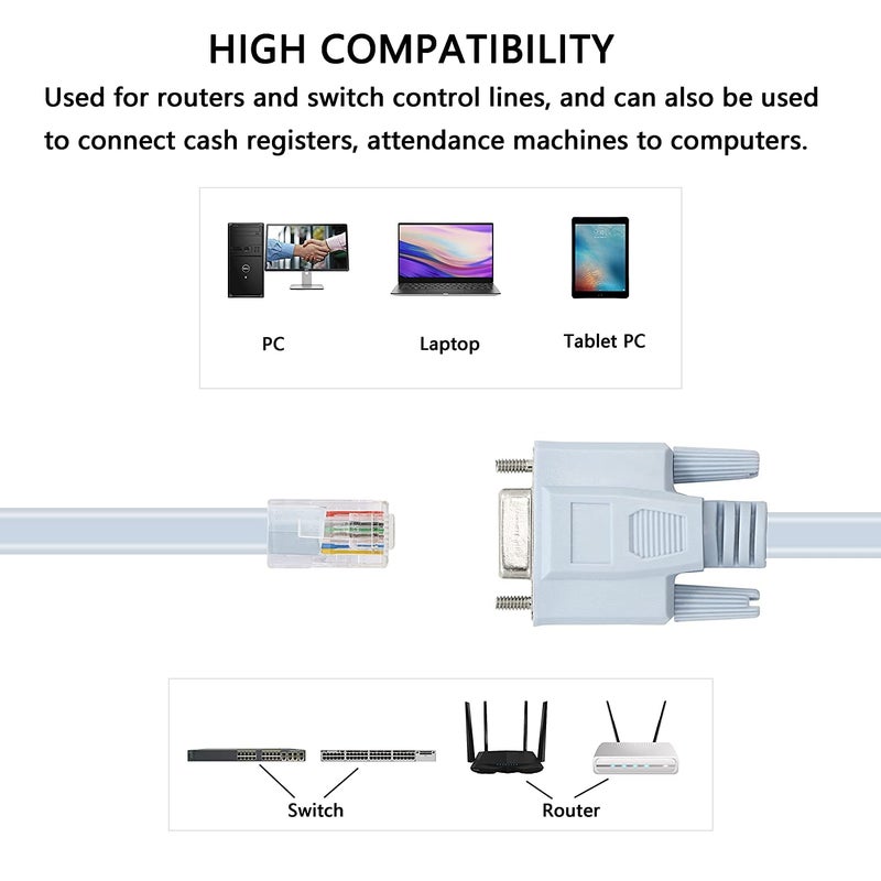 Tobo كابل وحدة التحكم RJ45 إلى DB9، كابل RJ45 إلى RS232 أنثوي للمنفذ التسلسلي لوحدات التحكم والمعدات الأمنية - 1.5م TD-989C - Image 2