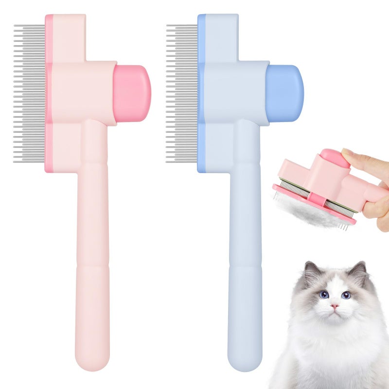 OFFCUP Dog Cat Comb, Long and Short Teeth Stainless Steel Combs, Durable Self-Cleaning Grooming Combs with Release Button, Flea Comb for Loss - Image 1