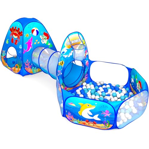 GeerWest 3PC Kids Ball Pits for Toddlers with Kids Play Tent Tunnel for Baby Children Pop Up IndoorOutdoor Playhouse Toy for Boys and Girls Best Birthday Gifts for 3 4 5 Years Old - Image 1