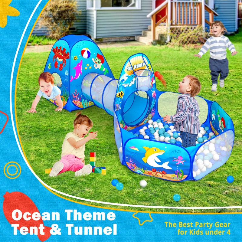 GeerWest 3PC Kids Ball Pits for Toddlers with Kids Play Tent Tunnel for Baby Children Pop Up IndoorOutdoor Playhouse Toy for Boys and Girls Best Birthday Gifts for 3 4 5 Years Old - Image 3
