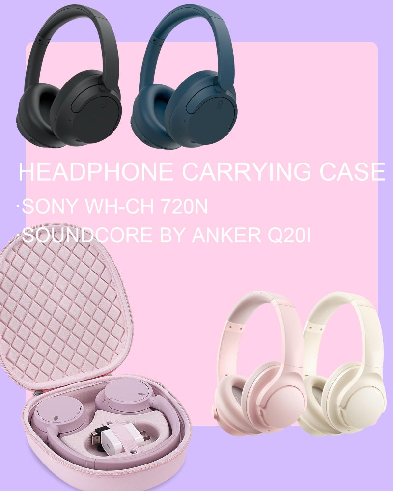 stukcaze Headphone Case for Sony WH-CH720N Soundcore by Anker Q20i, Hard Portable Over Ear Headphone Carrying Case, Wireless Headphone Storage Protective Case for Travel Home (Pink) - Image 2