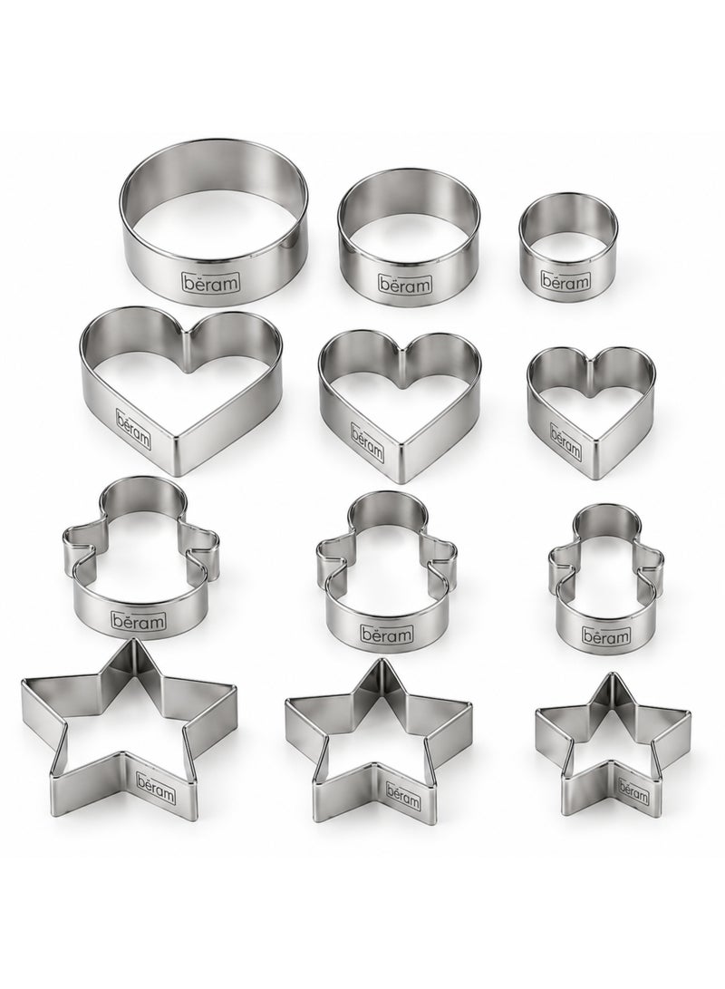 BERAM 12-Piece Cookie Cutter Set, Mini Stainless Steel Food Shape Cutters for Kids Sandwiches, Fruits, Vegetables and Bento Lunch Box - Image 1