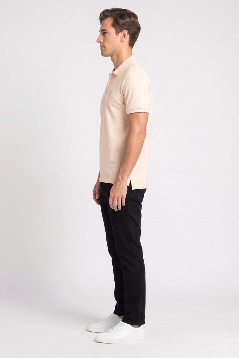 Lyle & Scott Men Regular Fit Embroidered Logo Short Sleeve Polo Shirt, Light Peach - Image 3