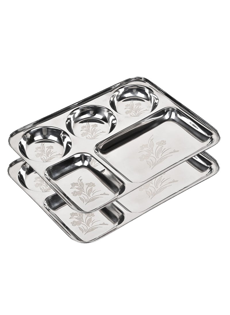 KC - KC Stainless Steel Laser Partition Plate 5 in1 | Bhojan Thali | Dinner Plate Set of 2 - Image 1