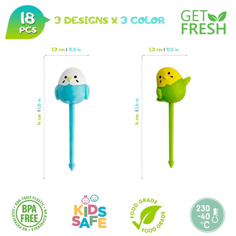 GET FRESH Animal Food Picks for Kids - 18-pcs Cute Bird Fruit Food Picks Set for Kids Toddlers Lunch Box Decoration - Animal Bento Deco Children Toothpicks - Reusable Easter Chicken Kids Toothpicks - Image 2
