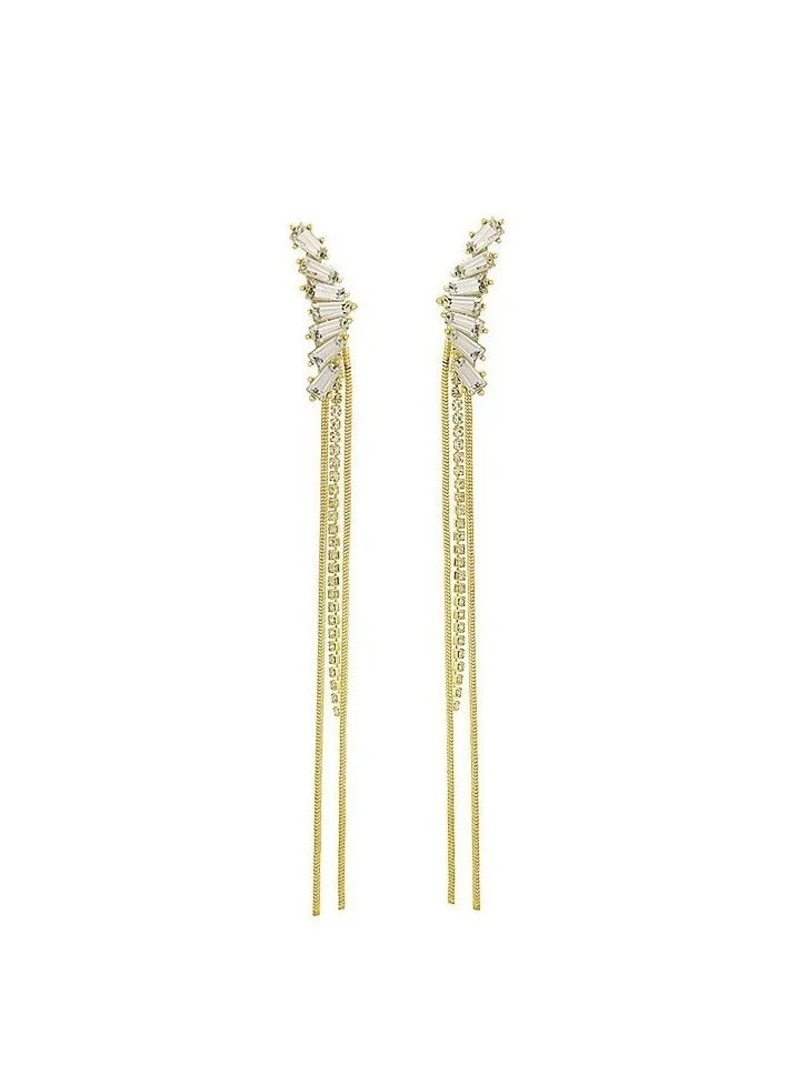 Pin Wings Zirconia Earrings Diamonds Long Tassel Dangle Earrings Jewelry for Women Ear Accessories（Gold） - Image 2
