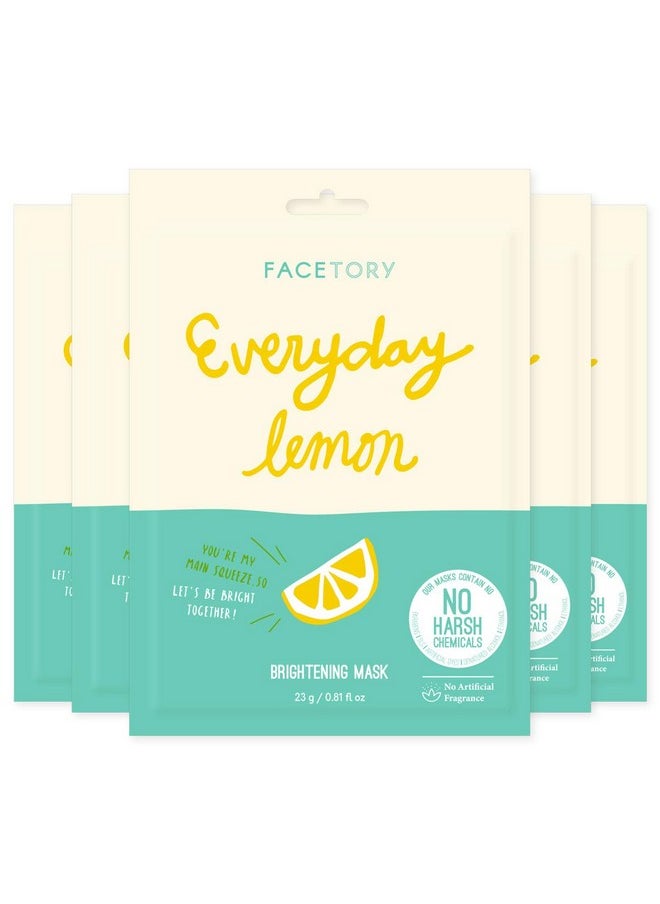 FACETORY Everyday Lemon Illuminating Sheet Mask With No Harsh Chemicals Soft Formfitting Face Mask For All Skin Types Illuminating Clarifying And Balancing (Pack Of 5)  - Image 1