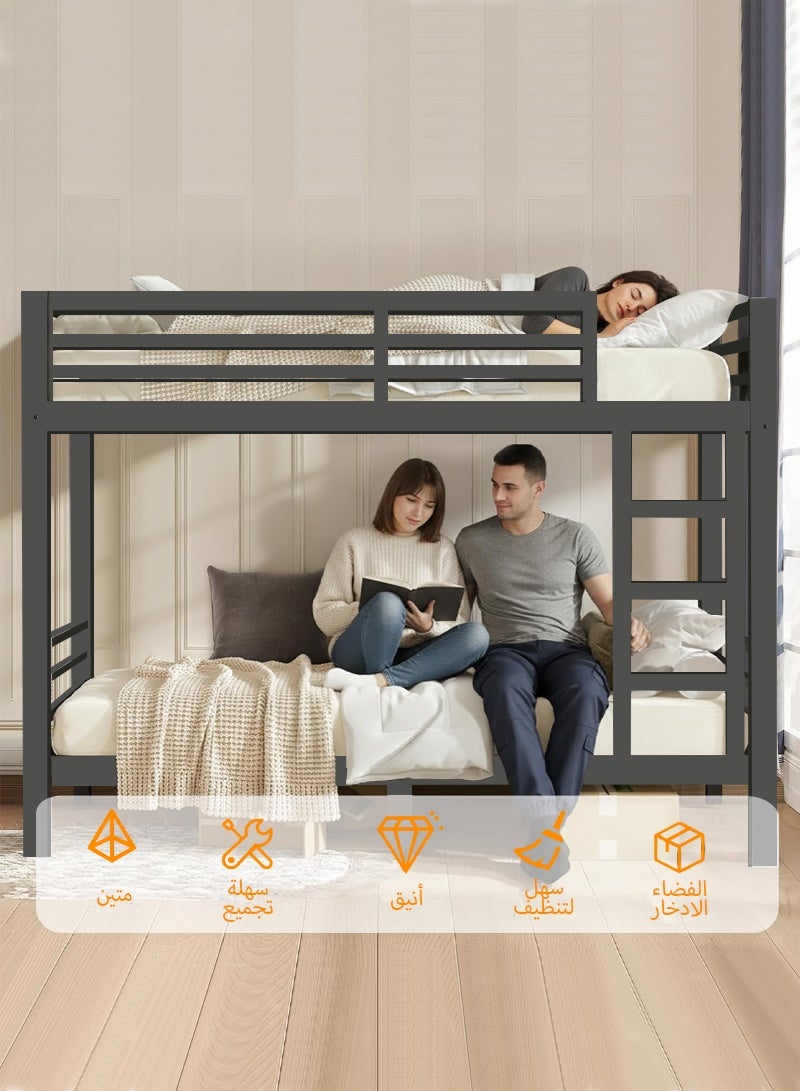 كوكرش إطار سرير بطابقين معدني من Cokrsh، سرير علوي معدني شديد التحمل للبالغين/المراهقين، سعة 350/500 رطل مع سلم وحاجز أمان، شرائح فولاذية خالية من الضوضاء، لا يحتاج إلى صندوق نوابض، سرير بطابقين للأطفال، (أسود، 90*190 سم) - Image 3